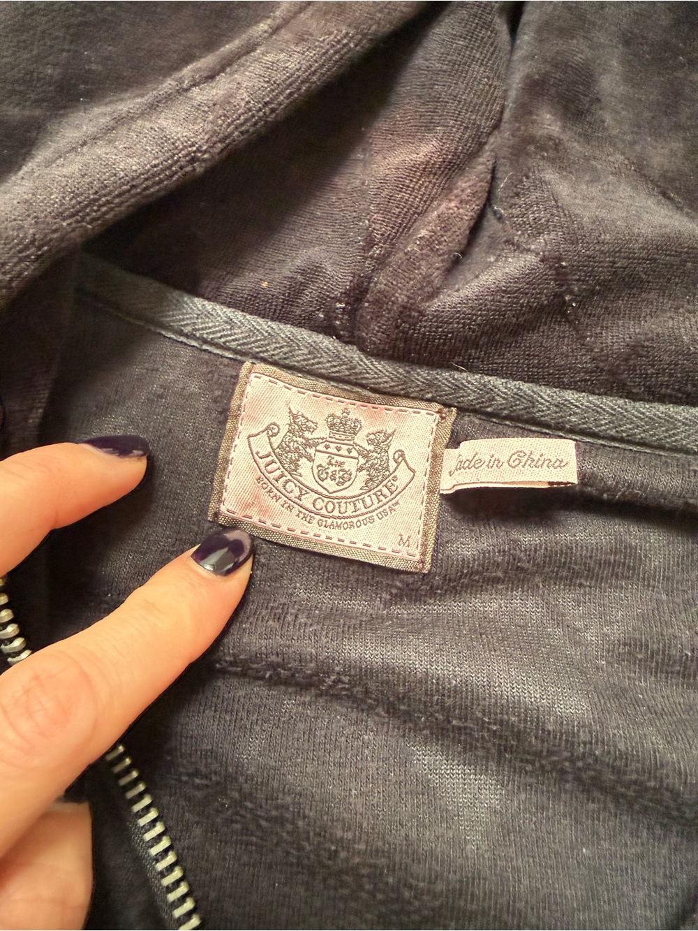 Juicy Couture Black Velour Zip Hoodie with Embroidered Monogram - Picture 4 of 8
